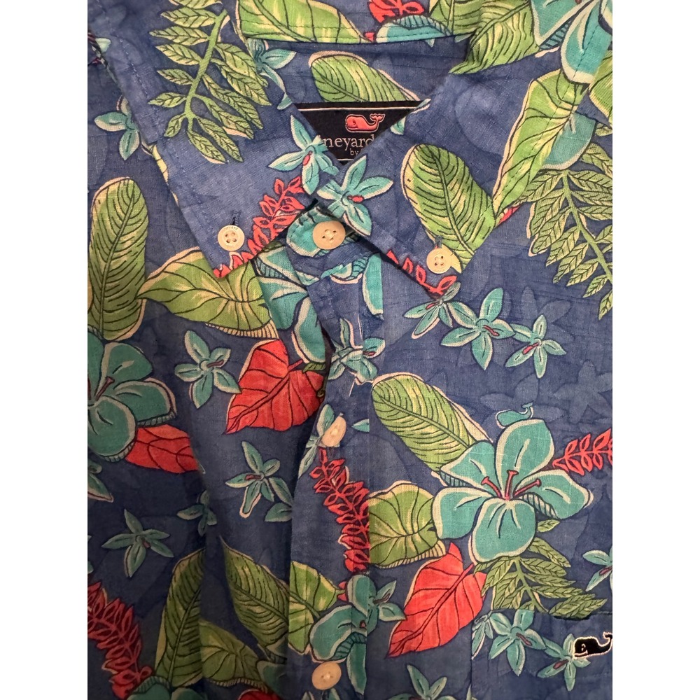 Vineyard Vines Classic Fit Tucker Shirt Mens Medium Blue Tropical Floral Cotton